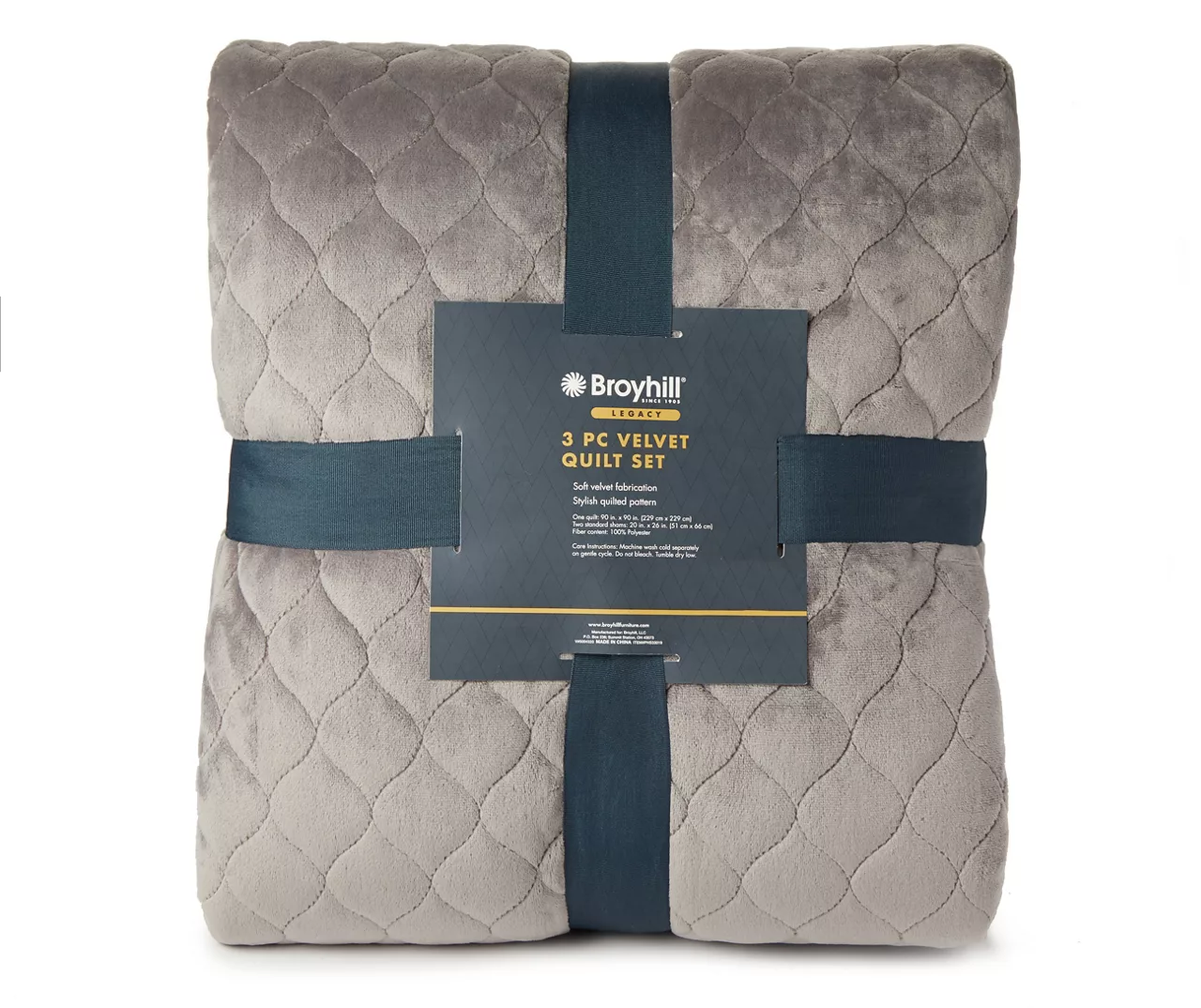 Broyhill Gray Velvet 3-Piece Quilt Set - Image 2