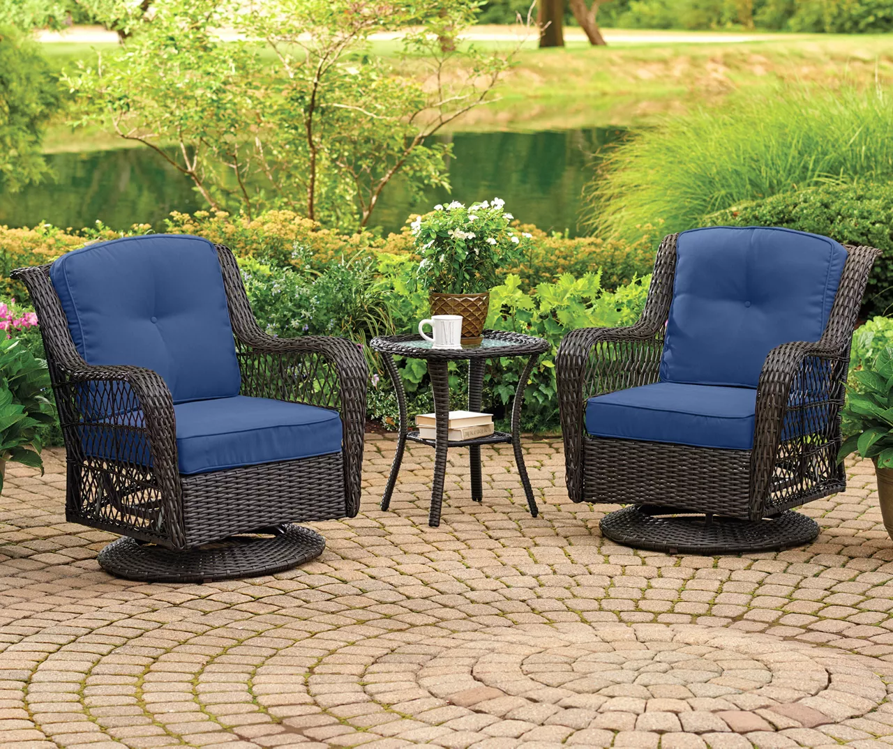 Navy Blue 4-Piece Replacement Pinehurst Swivel Glider Cushion Set - Image 3