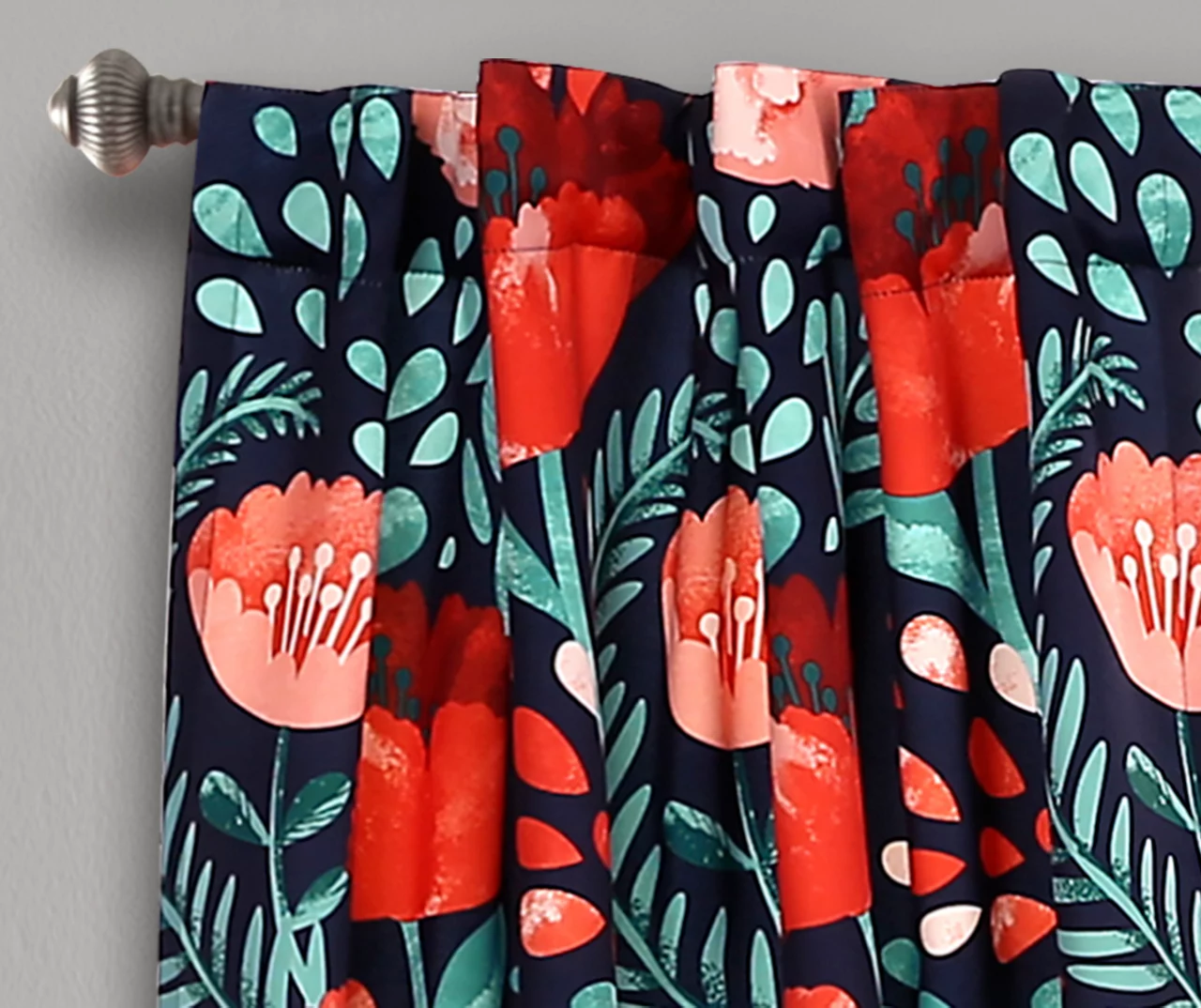 Poppy Garden Navy & Red Room-Darkening Back Tab Curtain Panel Pair, (108") - Image 2