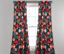 Poppy Garden Navy & Red Room-Darkening Back Tab Curtain Panel Pair, (108")