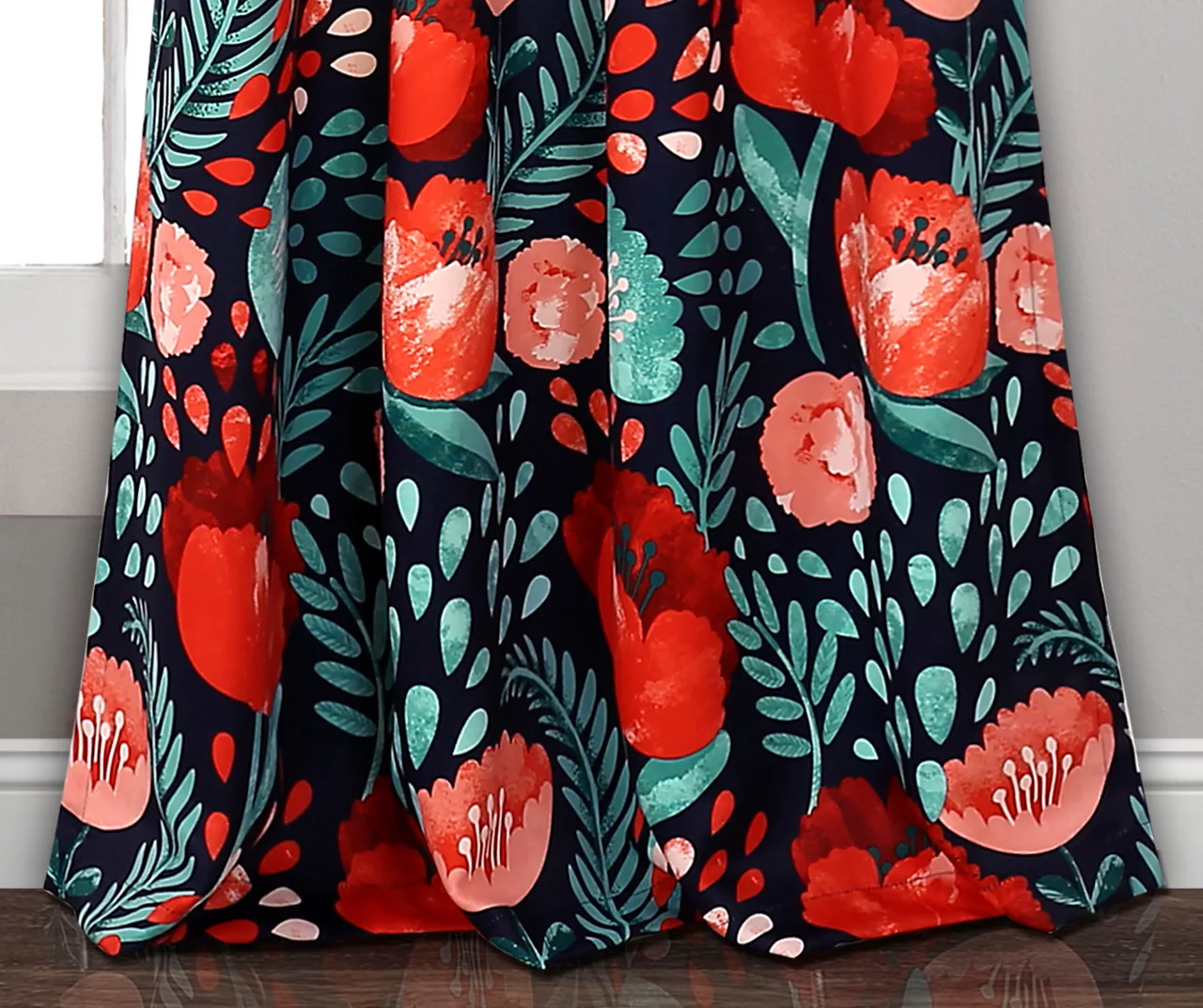 Poppy Garden Navy & Red Room-Darkening Back Tab Curtain Panel Pair, (108") - Image 4