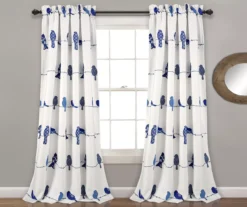 Rowley Birds Navy & White Room-Darkening Rod Pocket Curtain Panel Pair, (84")