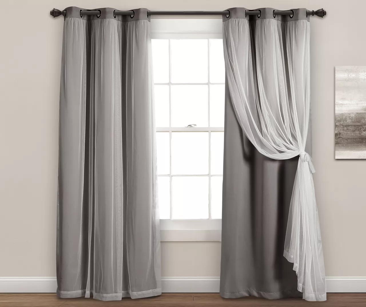 Lush Blackout Grommet Curtain Panel Pair With Sheer Overlay - Image 9