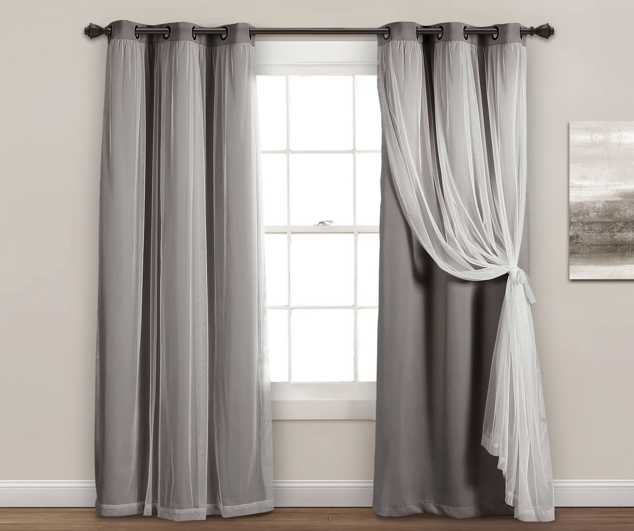 Lush Blackout Grommet Curtain Panel Pair With Sheer Overlay - Image 8