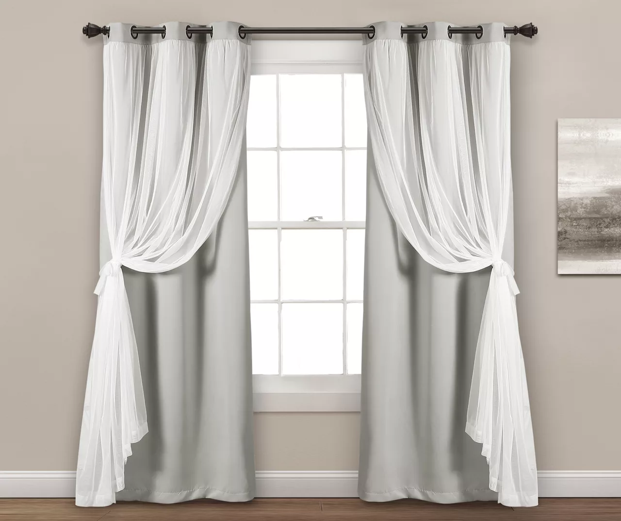 Lush Light Gray Blackout Grommet Curtain Panel Pair With Sheer Overlay, (108") - Image 2