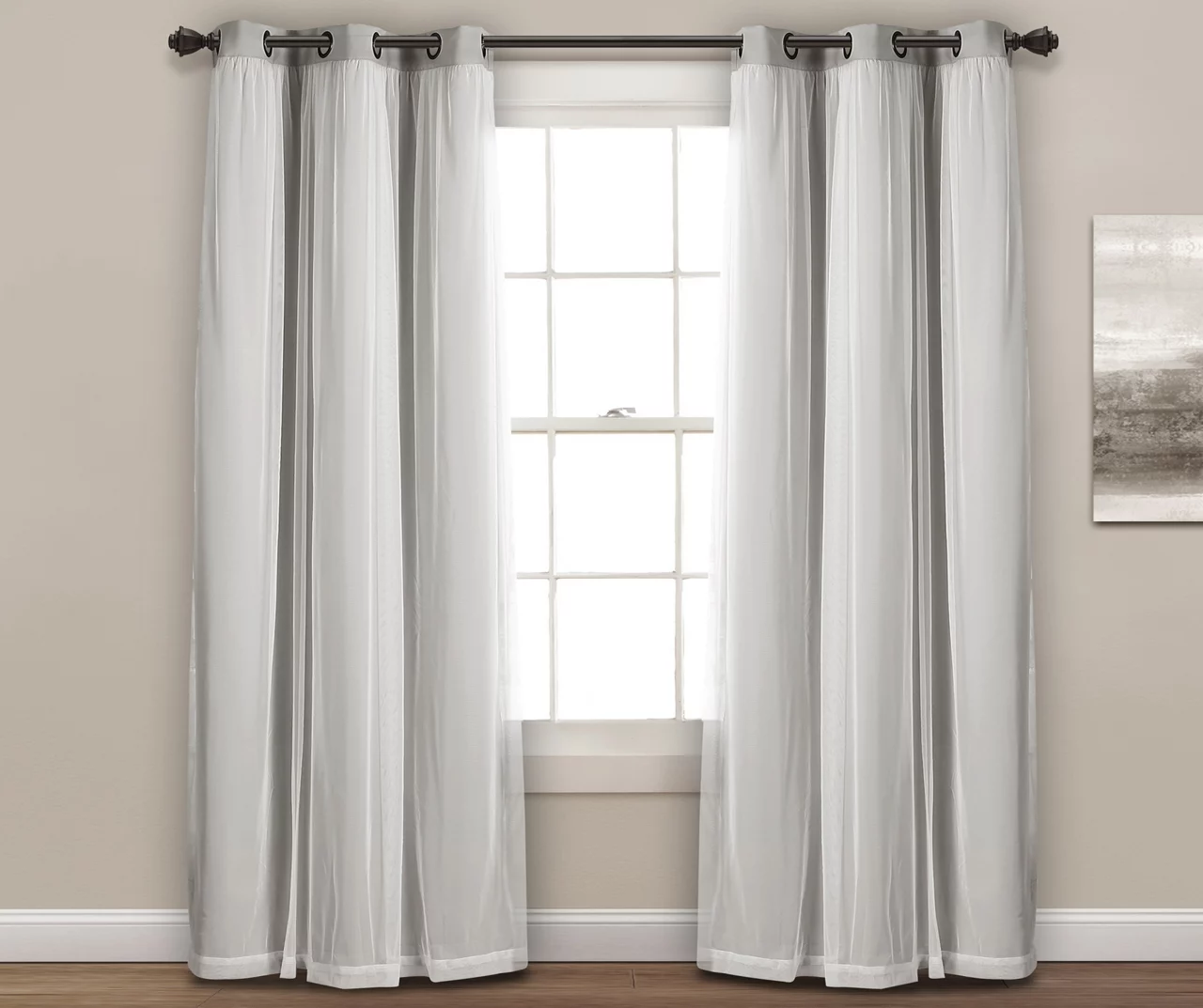 Lush Light Gray Blackout Grommet Curtain Panel Pair With Sheer Overlay, (108") - Image 3
