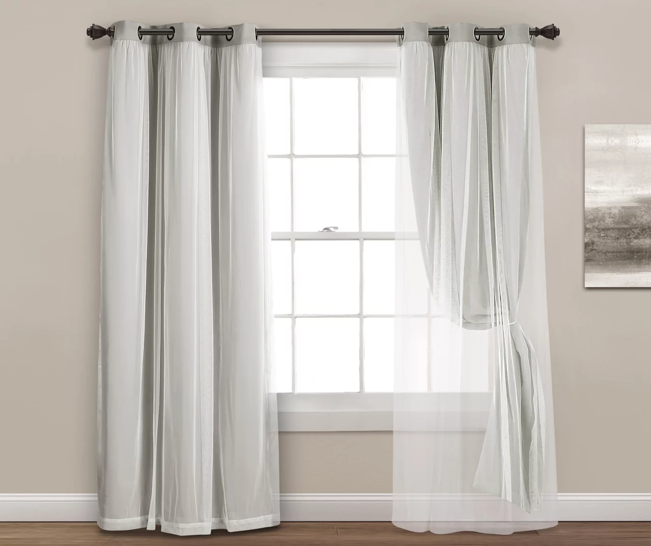 Lush Light Gray Blackout Grommet Curtain Panel Pair With Sheer Overlay, (108") - Image 4