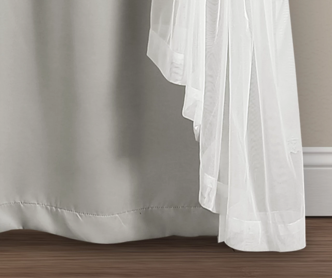 Lush Light Gray Blackout Grommet Curtain Panel Pair With Sheer Overlay, (108") - Image 6