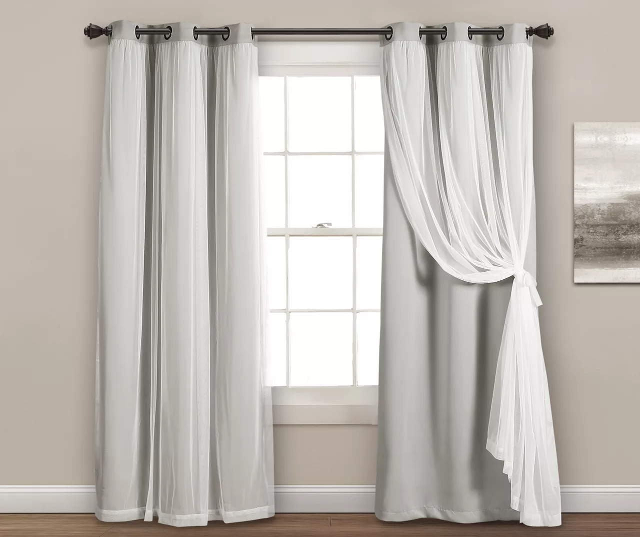 Lush Blackout Grommet Curtain Panel Pair With Sheer Overlay - Image 5