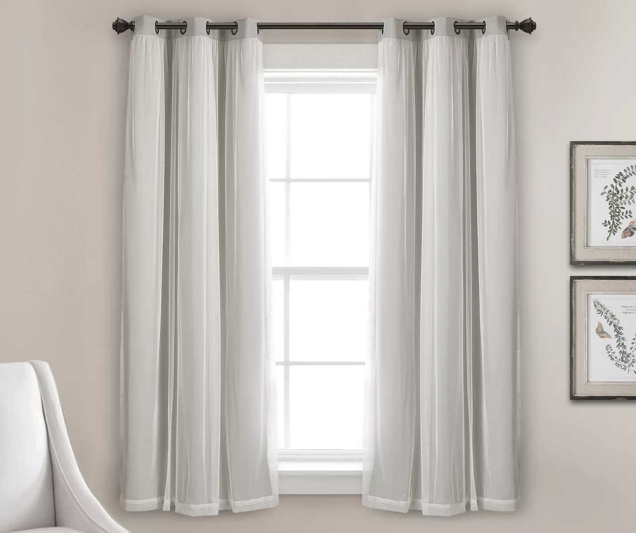 Lush Light Gray Blackout Grommet Curtain Panel Pair With Sheer Overlay, (63") - Image 2