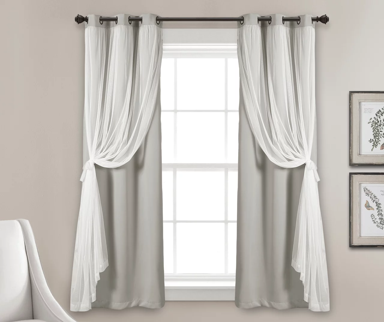 Lush Light Gray Blackout Grommet Curtain Panel Pair With Sheer Overlay, (63") - Image 3