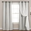 Lush Light Gray Blackout Grommet Curtain Panel Pair With Sheer Overlay, (84")