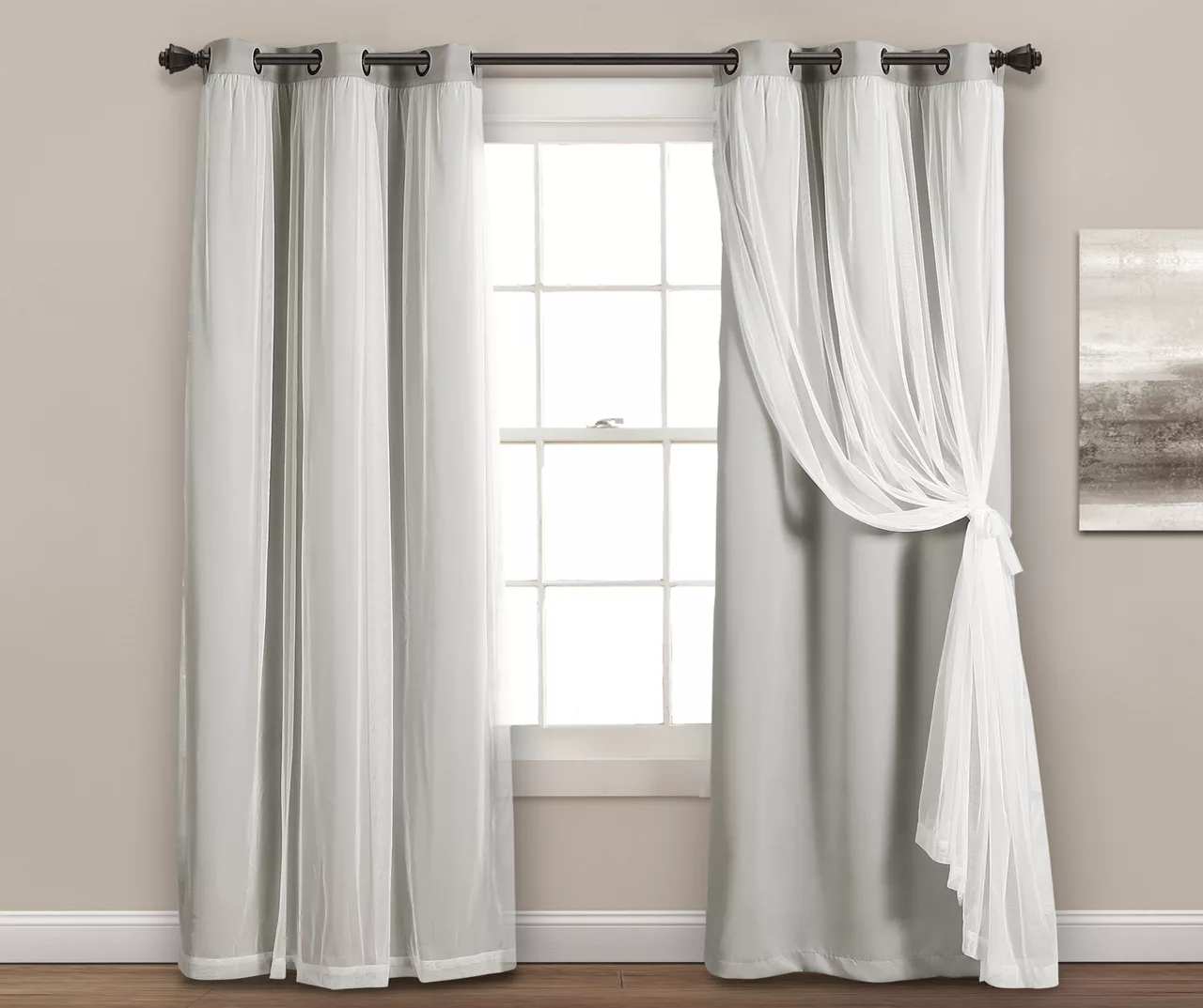 Lush Blackout Grommet Curtain Panel Pair With Sheer Overlay - Image 3
