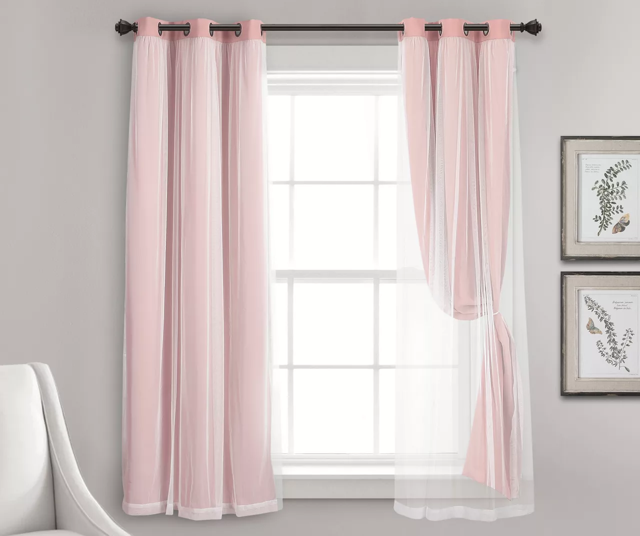Lush Pink Blackout Grommet Curtain Panel Pair With Sheer Overlay, (63") - Image 4