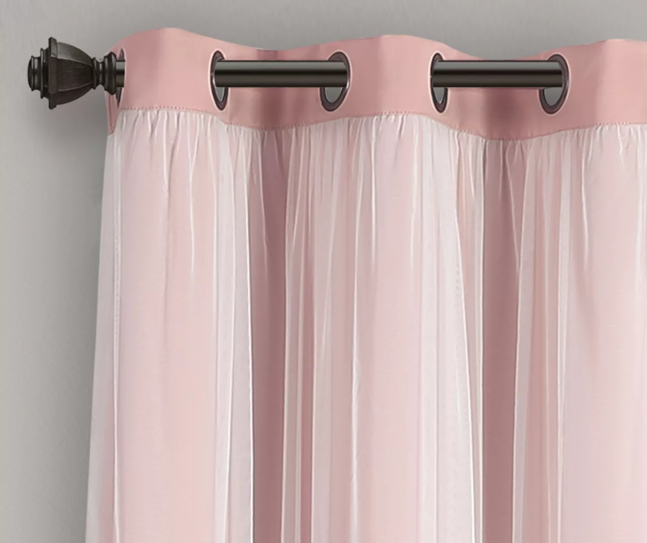 Lush Pink Blackout Grommet Curtain Panel Pair With Sheer Overlay, (63") - Image 5