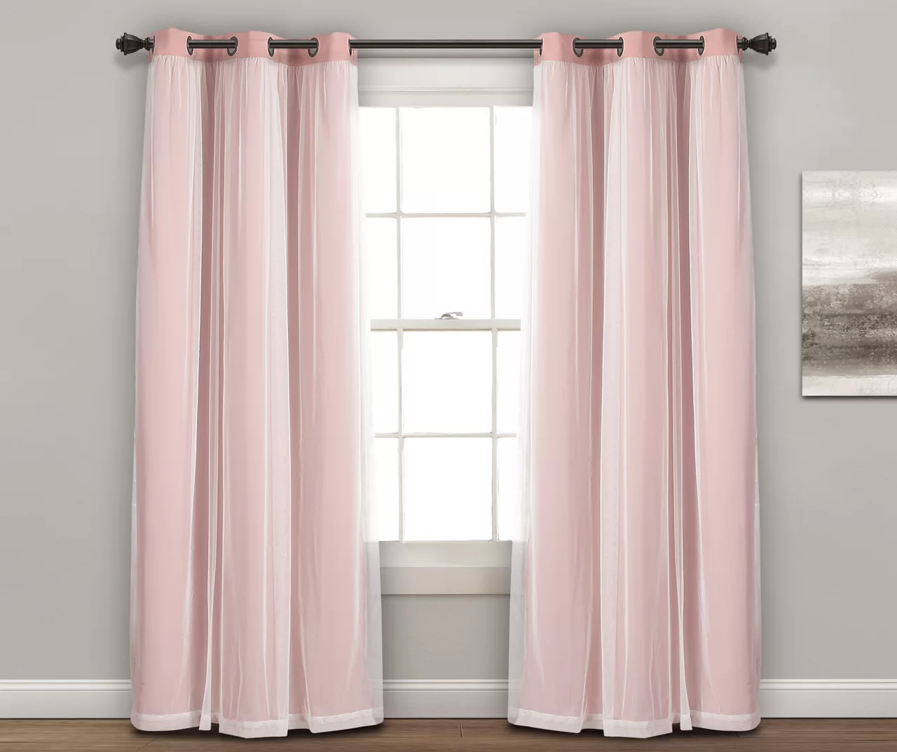 Lush Pink Blackout Grommet Curtain Panel Pair With Sheer Overlay, (84") - Image 2