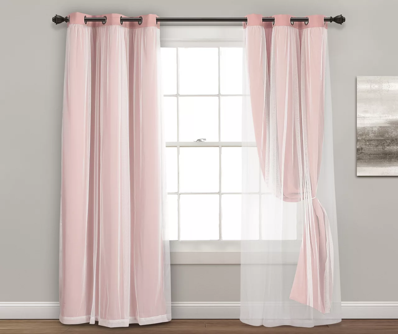 Lush Pink Blackout Grommet Curtain Panel Pair With Sheer Overlay, (84") - Image 4
