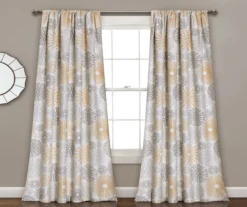 Circles Yellow & Gray Room-Darkening Rod Pocket Curtain Panel Pair, (84")
