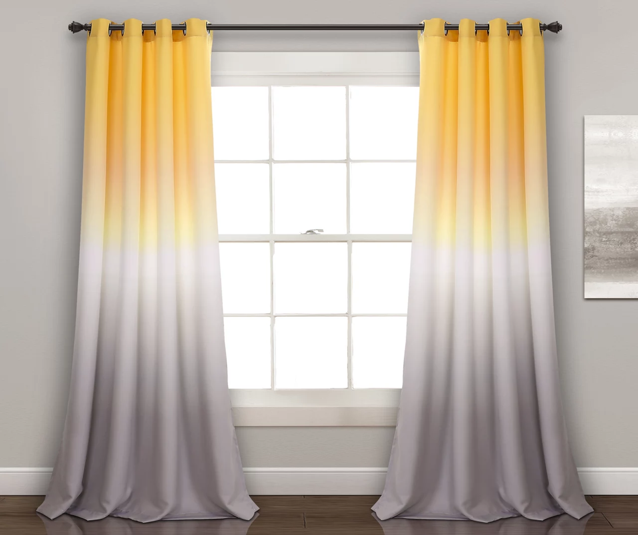 Umbre Fiesta Yellow & Gray Ombre Room-Darkening Grommet Curtain Panel Pair, (95")