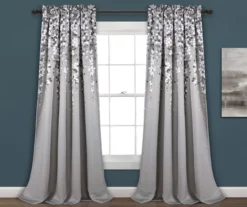 Weeping Flowers Gray Room-Darkening Rod Pocket Curtain Panel Pair, (84")