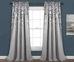 Weeping Flowers Gray Room-Darkening Rod Pocket Curtain Panel Pair, (95")