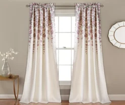 Weeping Flowers Purple & Gray Room-Darkening Rod Pocket Curtain Panel Pair, (84")
