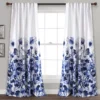 Zuri Flora Navy & White Room-Darkening Back Tab Curtain Panel Pair, (95")