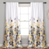 Zuri Flora Yellow & Gray Room-Darkening Back Tab Curtain Panel Pair, (95")