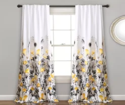 Zuri Flora Yellow & Gray Room-Darkening Back Tab Curtain Panel Pair, (95")