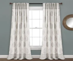 Teardrop Leaf Gray Room-Darkening Back Tab Curtain Panel Pair, (95")
