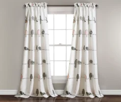 Rowley Birds Blush & Gray Room-Darkening Rod Pocket Curtain Panel Pair, (84")