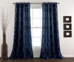 Swirl Navy Room-Darkening Grommet Curtain Panel Pair, (84")