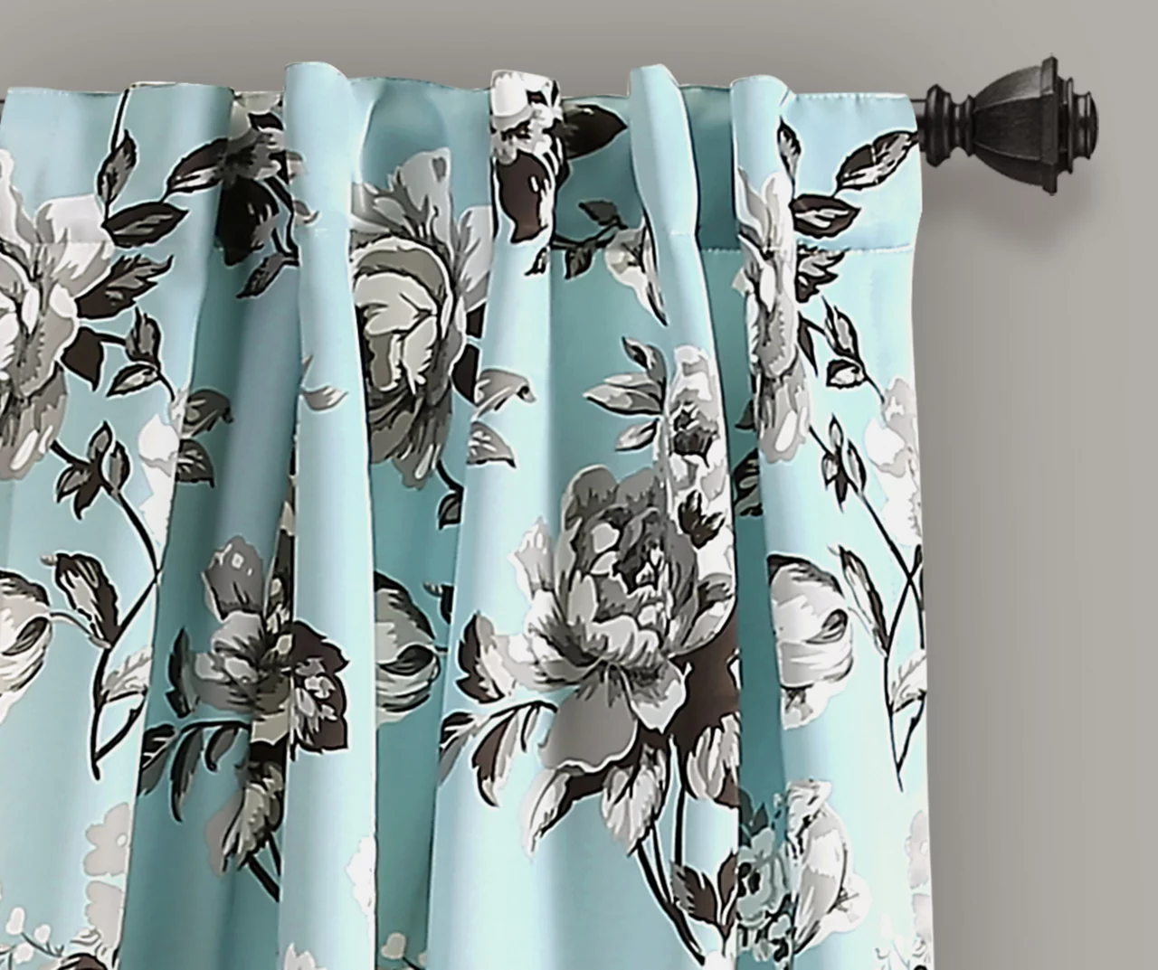 Tania Floral Blue & Gray Room-Darkening Back Tab Curtain Panel Pair, (95") - Image 2