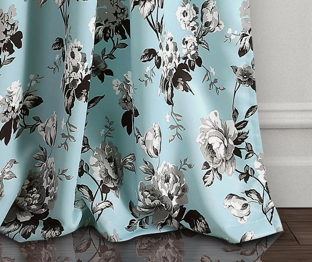 Tania Floral Blue & Gray Room-Darkening Back Tab Curtain Panel Pair, (95") - Image 3