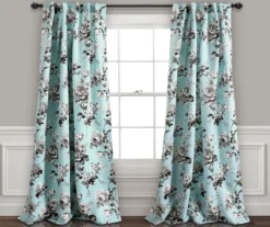 Tania Floral Blue & Gray Room-Darkening Back Tab Curtain Panel Pair, (95")