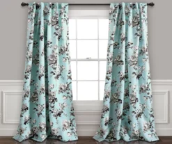 Tania Floral Blue & Gray Room-Darkening Back Tab Curtain Panel Pair, (84")