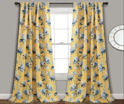 Tania Floral Yellow & Blue Room-Darkening Back Tab Curtain Panel Pair, (95")