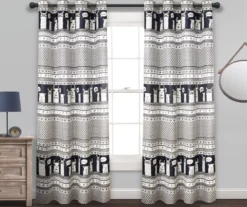 Llama Stripe Navy Room-Darkening Grommet Curtain Panel Pair, (84")
