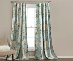 Botanical Garden Blue Room-Darkening Rod Pocket Curtain Panel Pair, (84")