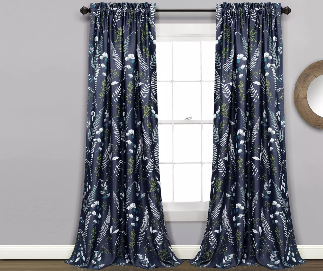 Devonia Allover Floral Room-Darkening Rod Pocket Curtain Panel Pair