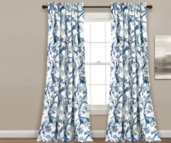 Dolores Blue & White Floral Room-Darkening Rod Pocket Curtain Panel Pair, (108")