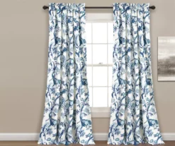 Dolores Blue & White Floral Room-Darkening Rod Pocket Curtain Panel Pair, (95")