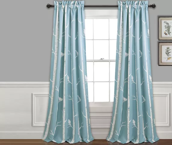 Bird On The Tree Blue Room-Darkening Rod Pocket Curtain Panel Pair, (84")