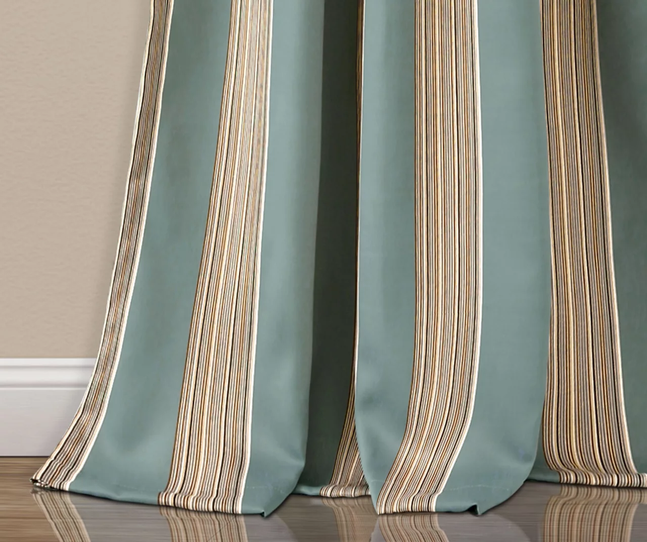 Julia Stripe Blue Room-Darkening Back Tab Curtain Panel Pair, (84") - Image 4