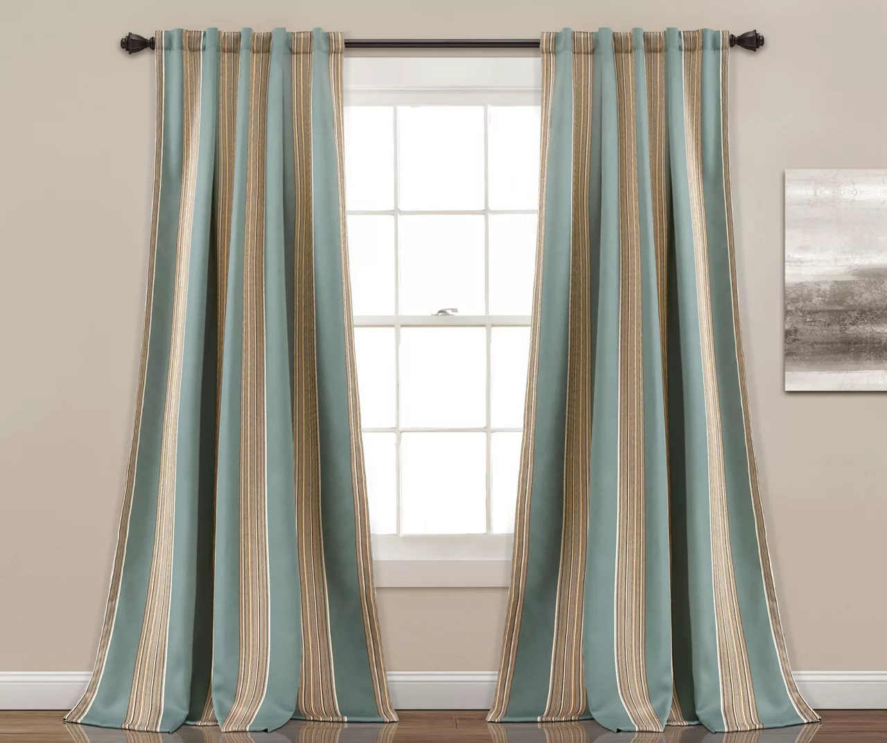 Julia Stripe Blue Room-Darkening Back Tab Curtain Panel Pair, (84")