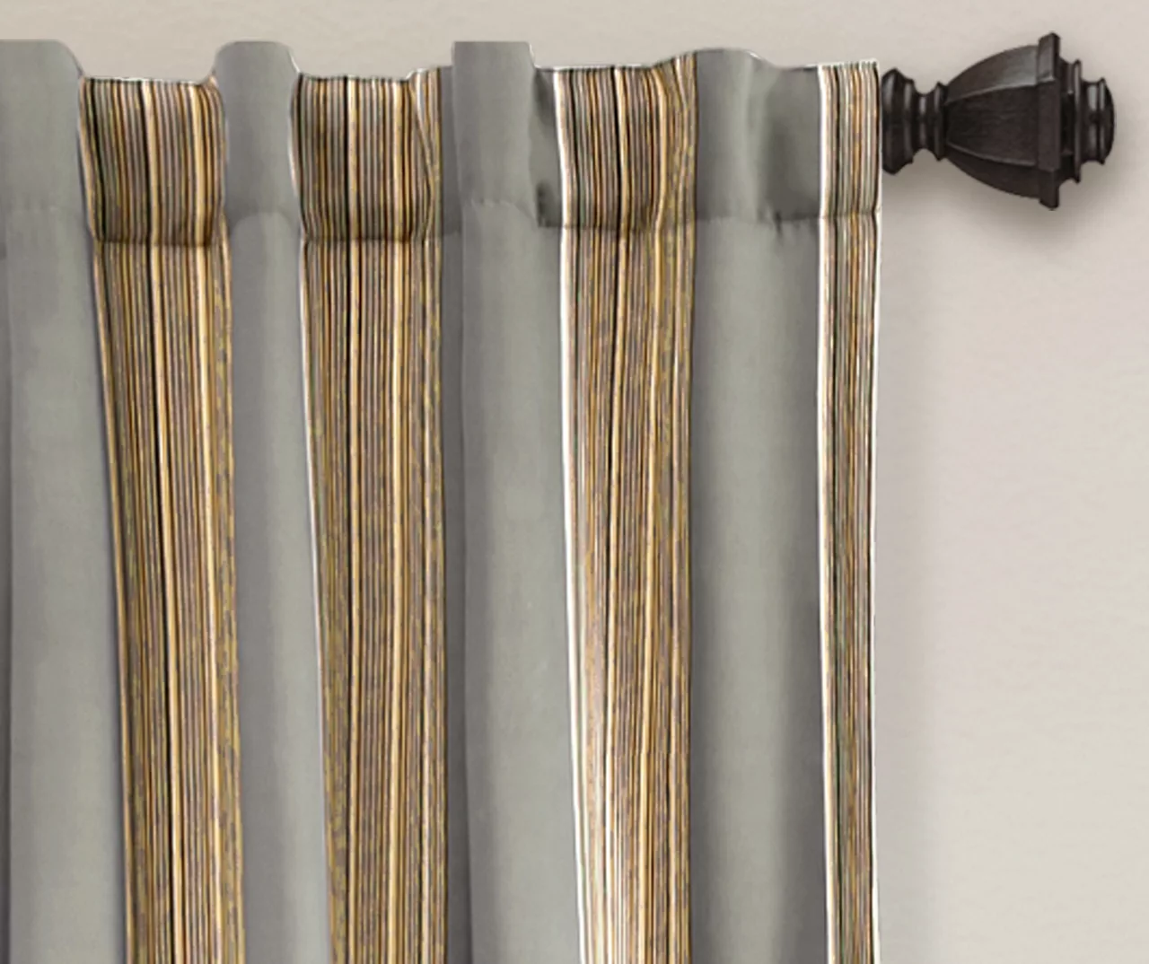 Julia Stripe Gray Room-Darkening Back Tab Curtain Panel Pair, (84") - Image 2