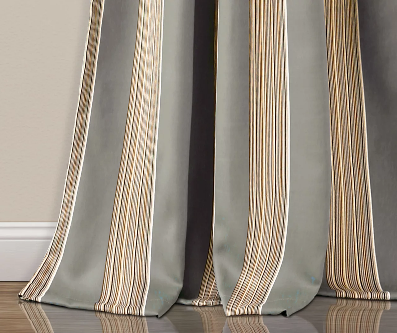 Julia Stripe Gray Room-Darkening Back Tab Curtain Panel Pair, (84") - Image 4