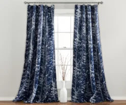 Forest Navy Room-Darkening Rod Pocket Curtain Panel Pair, (95")