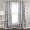 Edward Trellis Gray Room-Darkening Grommet Curtain Panel Pair, (84")