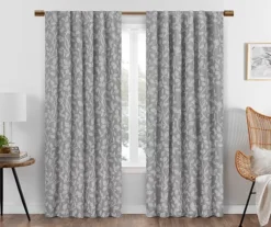 Nora Botanical Gray Blackout Rod Pocket Curtain Panel, (84")
